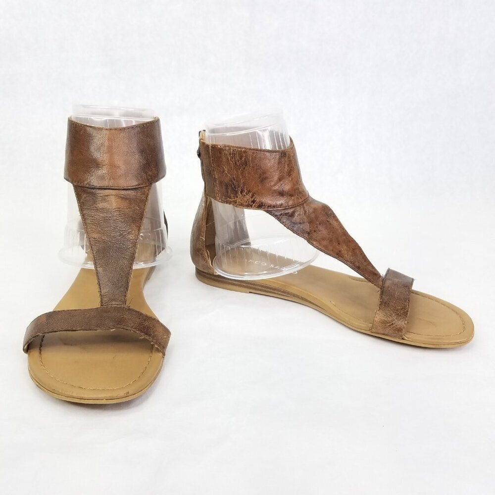 Franco Sarto Gelato Sandals Womens 6 Caramel Brown Leather Zipper Flat Gladiator
